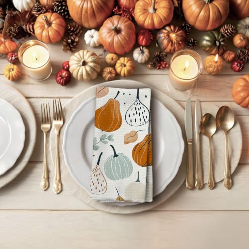 Fall Kitchen Towels with Pastel Pumpkin & Maple Leaf Design - Color 7, 16x24in