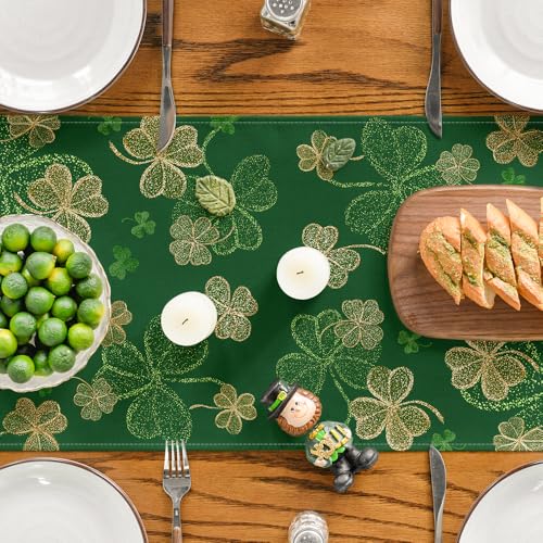Lucky Shamrocks Table Runner 13x72 Inch Green St. Patrick's Day Decor Irish Kitchen