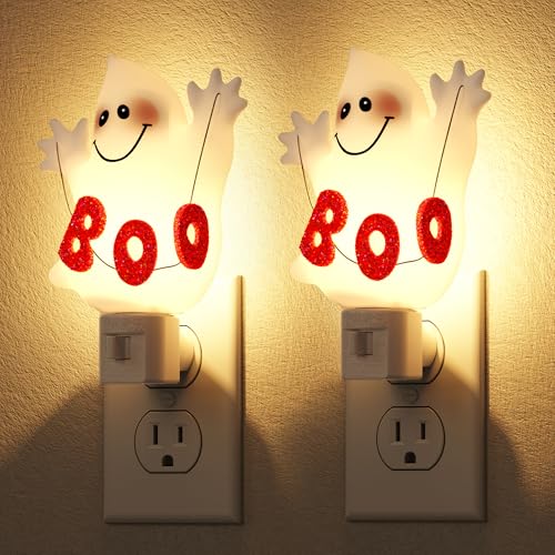 Halloween Ghost Night Light Plug-in Wall Light - Warm White, 2 Pack