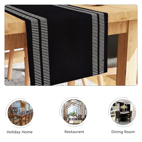 Encasa XO Black Ladder Cotton Table Runner 13x94 - Modern Dining Decor
