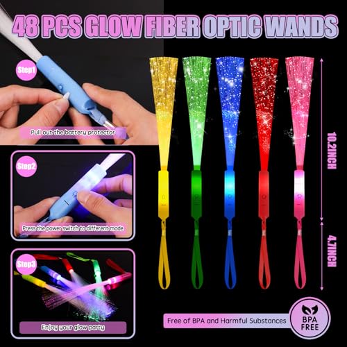 30PCS Fiber Optic Glow Stick Wand Party Supplies Neon Light Up Toy - Black+Pink