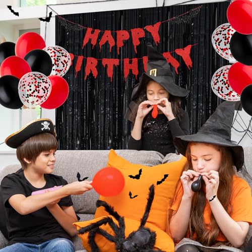 Halloween Birthday Decorations Banner Balloon Party Kit - Black & Red