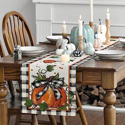Fall Table Runner 13x72 Inch Polyester Home Party Decor Black Beige Orange