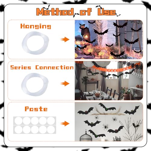 Halloween Hanging Bat Decorations with Glowing Eyes - 12PCS Outdoor Indoor Decor