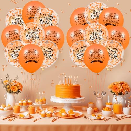 Orange Happy Birthday Latex Confetti Balloons - 18Pcs Party Decorations