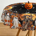 Halloween Round Tablecloth 60x60 Inch Ghost Bat Pumpkin Castle - Spooky Party Decor