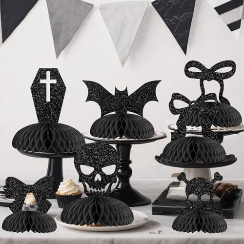 Black Gothic Bow Honeycomb Centerpieces - 8 Pcs for Party Decorations