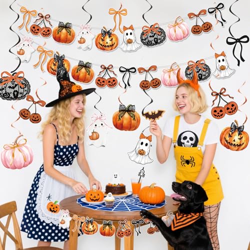 Halloween Party Decorations Bows and Pumpkins Banner - Orange Bow Halloween