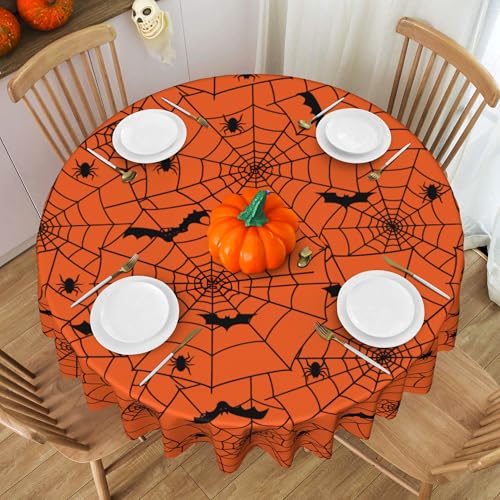 Halloween Spider Web Tablecloth 60 Inch Round Orange Waterproof Polyester - Variation of THIS listing