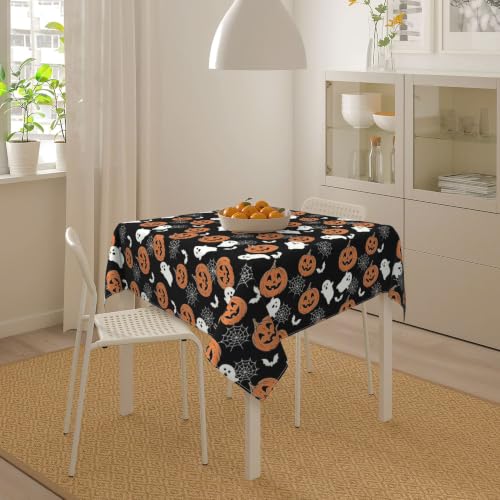 Halloween Autumn Tablecloth 54 Inch Round Ghost Design for Dining & Decor - Black