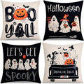 Black Ghost Halloween Throw Pillow Covers Set of 4 20x20in Spooky Gothic Linen