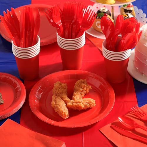 Red and Blue Disposable Party Plates Napkins & Tablecloth Set for Birthdays