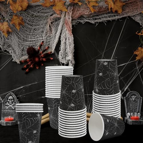 Halloween Spider Paper Cups 50 Pack - 9 oz Disposable Party Tableware