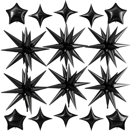 Black Star Balloon Set - Spike Balloons for Birthday Party Decorations, 16 Pieces