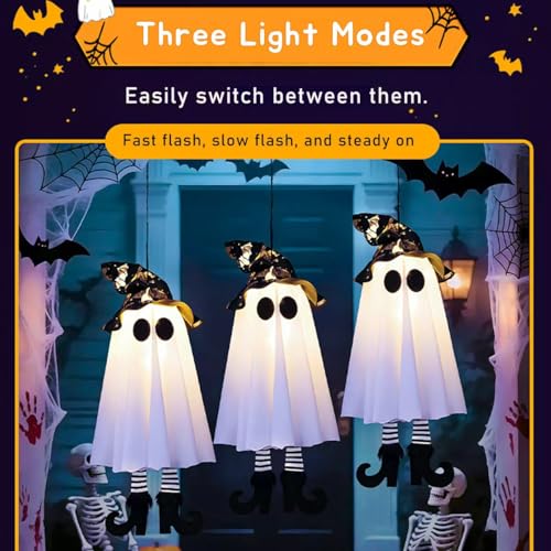 Halloween Hanging Ghost Decorations - Outdoor Spooky Ghosts with Glow-in-Dark Effects, 18 Inches, 2-Pack