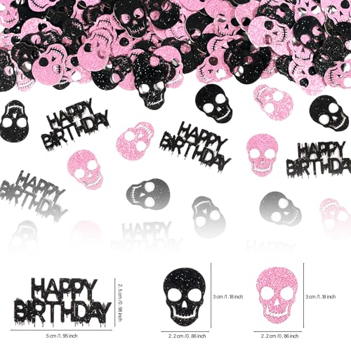 Halloween Gothic Skull Confetti Set - Black & Pink Glitter Birthday Decor - Variation: Black Pink