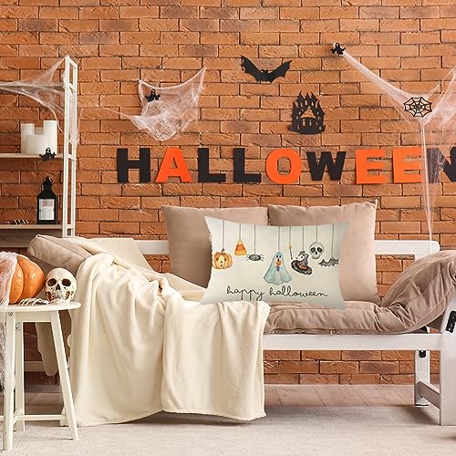 Halloween Ghost Throw Pillow Cover 12x20 Inch Jack o Lantern Candy Corn Decor