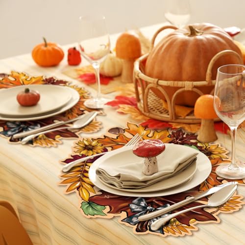 Disposable Fall Maple Leaves Paper Placemat Set - Orange Leaves, 50 Pack, 13x12.6 Inch