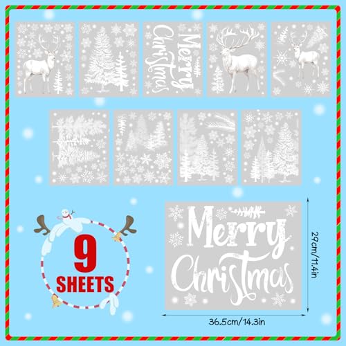 Christmas Window Clings 9 Sheets Winter Forest Snowflakes Reusable Decor