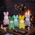 Halloween Skeleton Bunny Wooden Table Decor Set - Spooky Gothic Bunny Signs