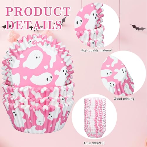 Halloween Cupcake Liners Ghost Pink White 300pcs - Themed Baking Cups & Wrappers