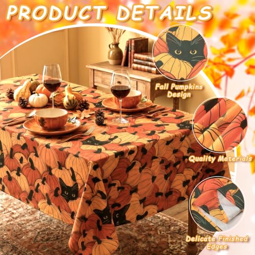 Irenare Pumpkin Black Cat Fall Tablecloth - 60 x 84 Inch Seasonal Decor