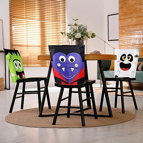 Halloween Chair Cover Set - 4 Cartoon Spooky Seat Slipcovers for Dining Room & Party