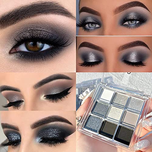 Eyeshadow Palette Black Smokey Silver Glitter - 9 Colors, Variation A1
