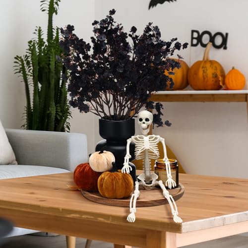 Halloween Wooden Centerpiece Tray Set with Skeleton Pumpkin and Vases