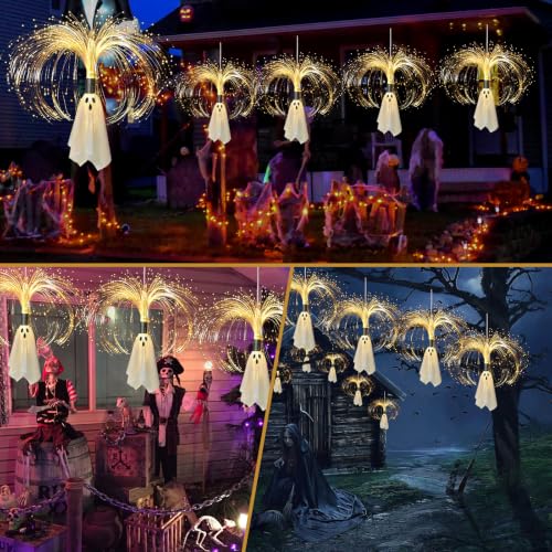 2FT Solar Ghost Garden Lights - Outdoor Halloween Decorations, Warm White 2-Pack