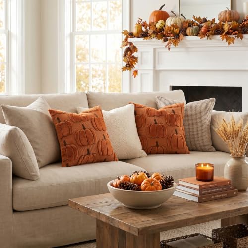 Artscope Fall Pumpkin Throw Pillow Covers 18x18 Set of 2 - Rust Autumn Decor