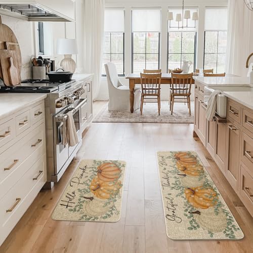 Orange Maple Leaves Fall Kitchen Mats Set of 2 - 17x29 & 17x47 Inch