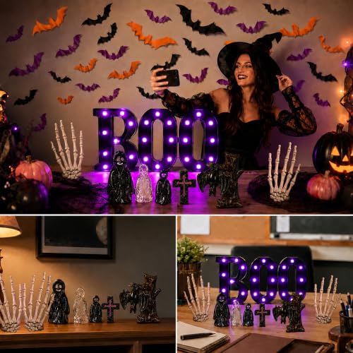 Halloween Decorations Set with LED Boo Lights, 3D Bats & Skeleton Hands - Indoor Festive Display