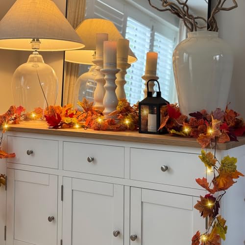 41.3 Ft Fall Leaf Garland with Lights, Autumn Maple Vines for Thanksgiving & Wedding Decor