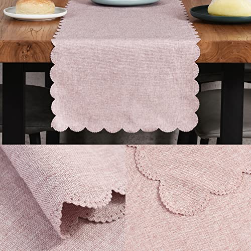 Pink Cotton Table Runner 13x72 Inches Farmhouse Scallop Style - Winotic