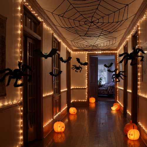 Halloween LED String Lights with Spiders and Bats Indoor Decor Set - 17 Pieces