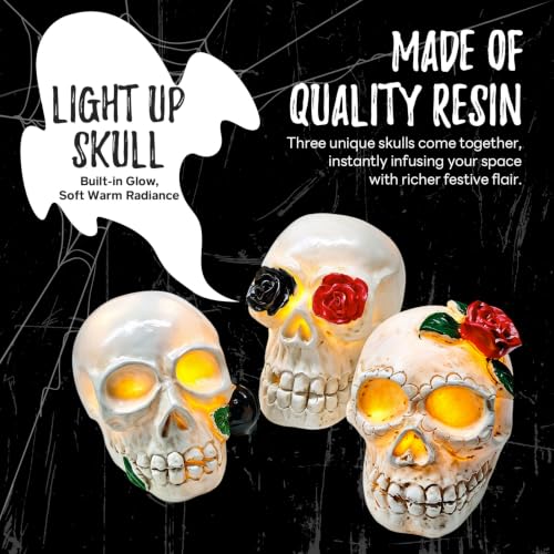 Halloween Skull Figurine Set Gothic Skull Decor with Roses - Color4