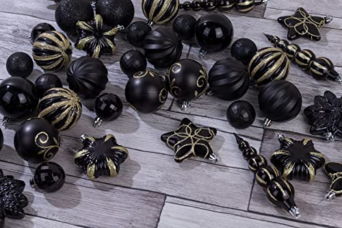 Assorted Shatterproof Christmas Ornaments Set - Black, 73 Pieces, Gift Package