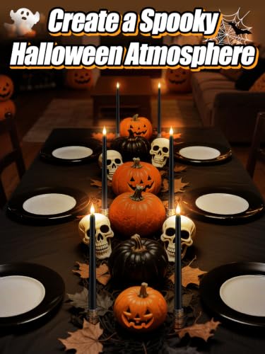 6 Pcs Halloween Flameless Candles with Holders & Timer - Realistic Flickering Light