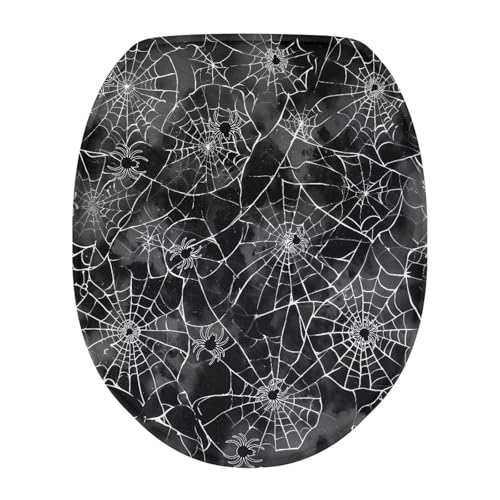 Spider Web Toilet Seat Cover Halloween Bathroom Decor - Elastic Fit, Machine Washable