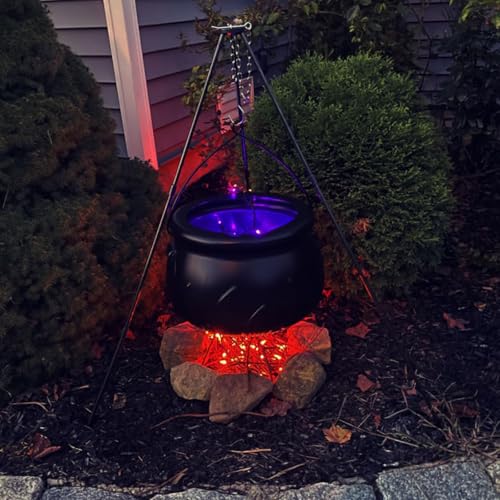 Outdoor Halloween Witches Cauldron with Tripod & LED Lights - Large Yard Decor