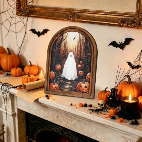 Halloween Wooden Arch Sign - Haunted Ghost & Pumpkin Decor for Home & Party