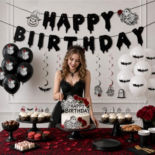 166PCS Gothic Halloween Birthday Decorations Party Supplies Set for Girls Women