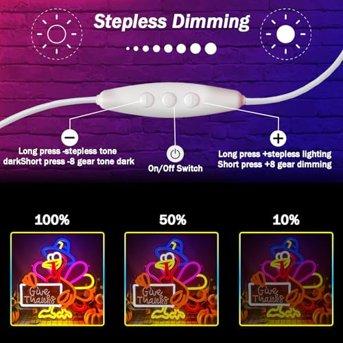 Thanksgiving Neon Sign Give Thanks Turkey Dimmable Wall Decor for Holiday Festivities