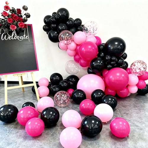 Pink and Black Balloon Garland Kit with Variations - Black Hot Pink Clear 113pcs