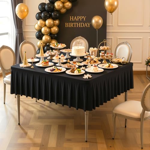 Black Square Tablecloth 48x48 Inches - 2 Pack Elastic Small Card Table Covers - Party Talk Variation of Black / 48" x 48" (Square-2 Pack)