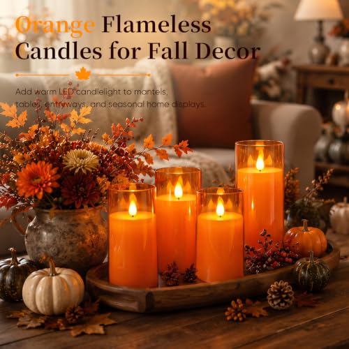 Homemory Halloween Orange Flameless Candles Set of 5 with Remote & Timer