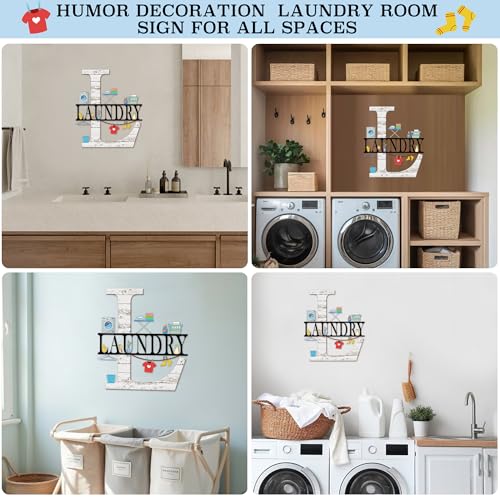 Funny Laundry Room Wall Art Sign - Metal Wood Grain Black 12x14 Inches