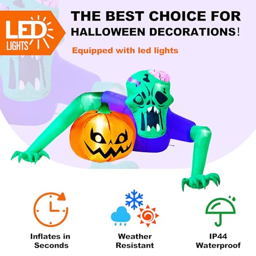7ft Inflatable Green Zombie Car Decorations Kit for Trunk or Treat Halloween Outdoor Yard with Built-in LEDs