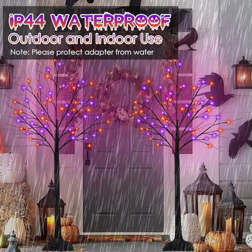 2 Pack 6FT Black Halloween Tree with 288 Orange & Purple LED Lights - Indoor Outdoor Decor